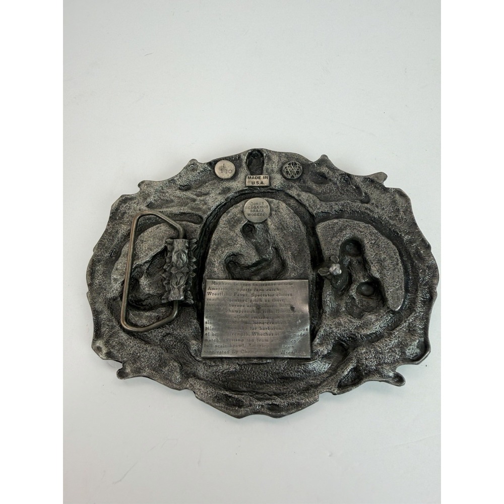 1985 Bergamot Brass Works Championship Wrestling Belt Buckle USA Vintage Large - Picture 3 of 6
